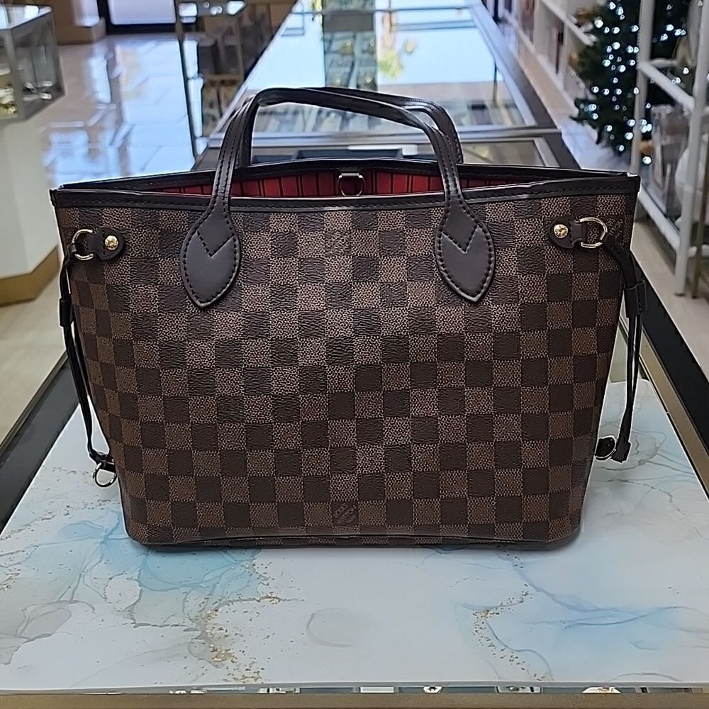 NEW Authentic Louis Vuitton Damier Ebene Neverfull PM Purse Bag Tote & Pouch